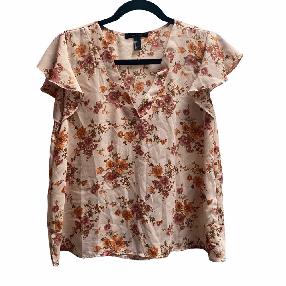 🖤5/$20 Pink Floral V Neck Ruffle Sleeve Blouse